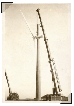 Foto ze stavby větrné elektrárny z roku 1993